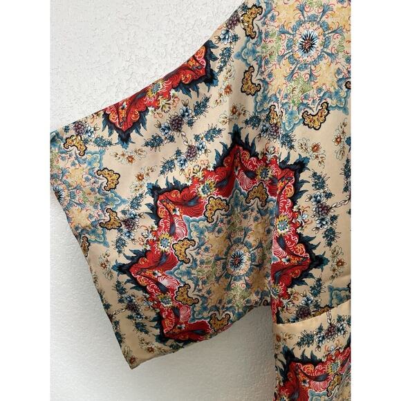 KAS New York for Anthropologie Size 12 Satin Floral Dolman Sleeve Boho Top - Picture 3 of 8